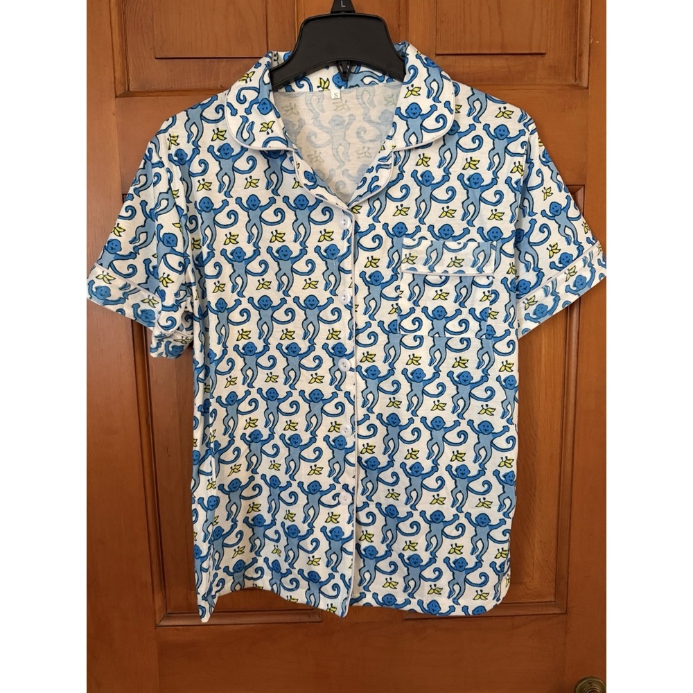 Women's Blue Monkey Short Sleeve & Shorts Pajama Set Size Small NEW